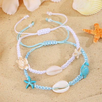 Casual Beach Starfish Shell Nylon Drawstring Bracelet - Marine Series Hand-Woven Turtle Accessory