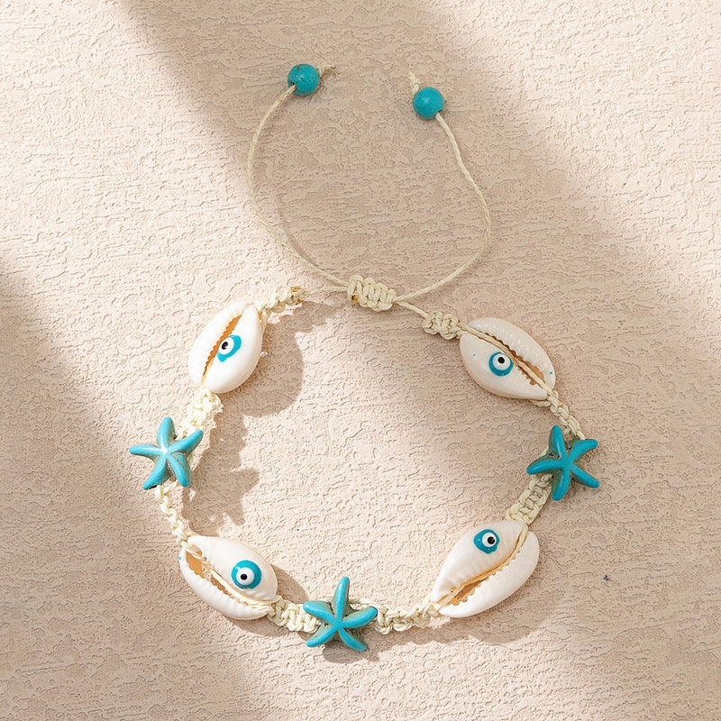 Casual Ocean Starfish Shell Adjustable Necklace and Bracelet Set