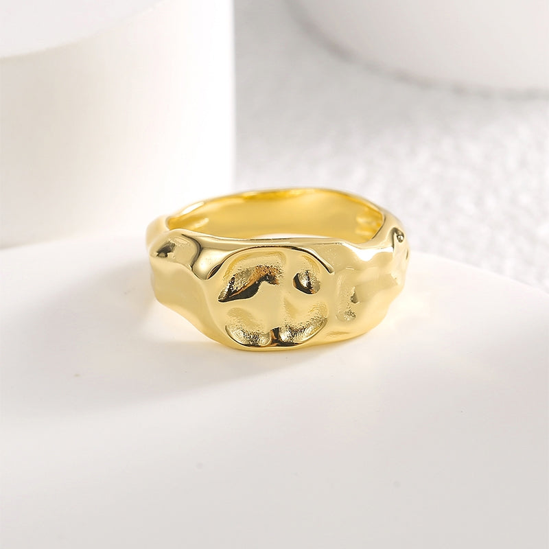 Casual Geometric Irregular 18k Gold Plated Wide Band Ring