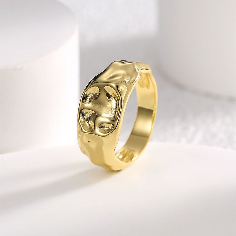 Casual Geometric Irregular 18k Gold Plated Wide Band Ring