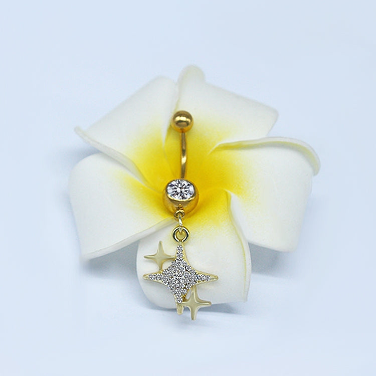 Sunflower Starry Sky Zircon Moon Belly Ring - Stainless Steel & Gold Plated Navel Jewelry