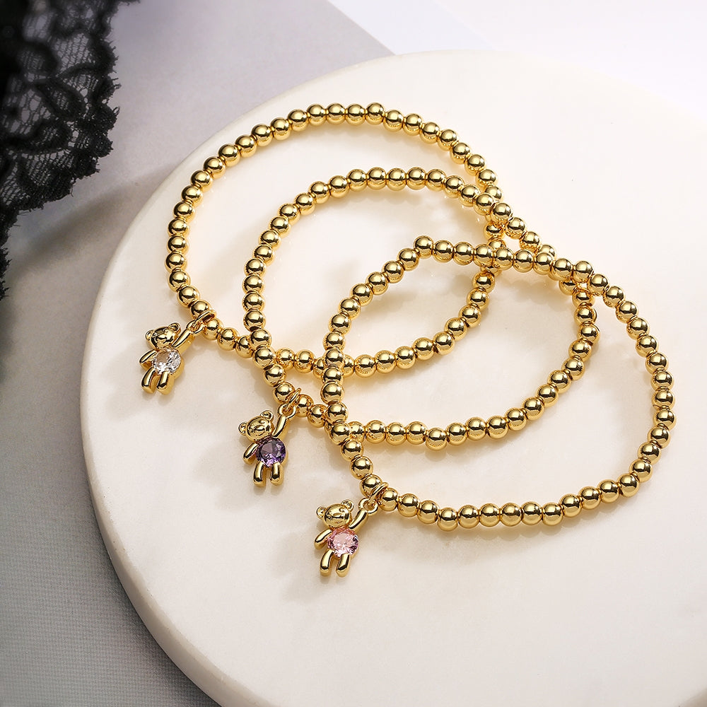 Casual Cute Bear Pendant 18k Gold Plated Zircon Bracelet