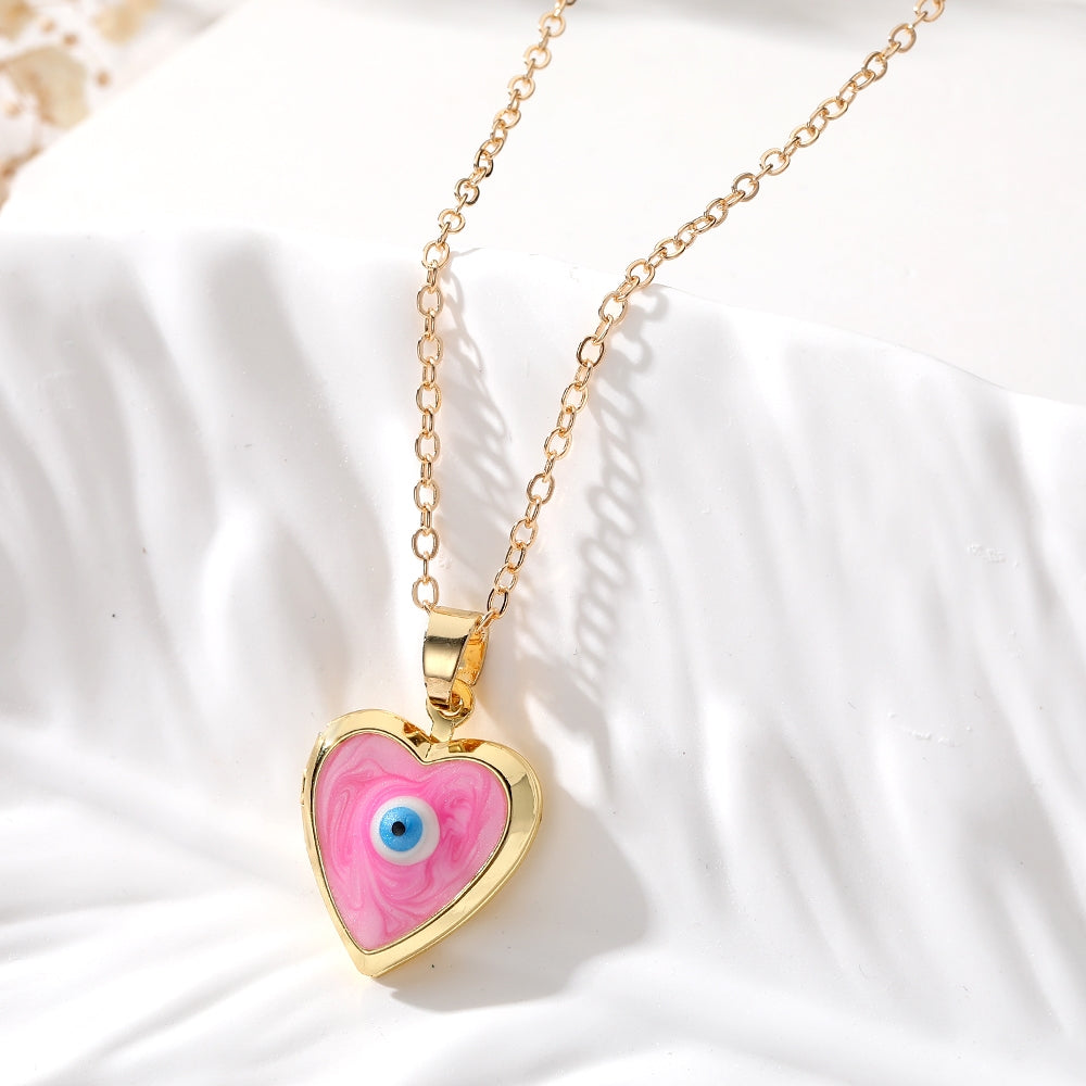 Casual Heart Shape Alloy Copper Pendant Necklace with Evil Eye Photo Locket