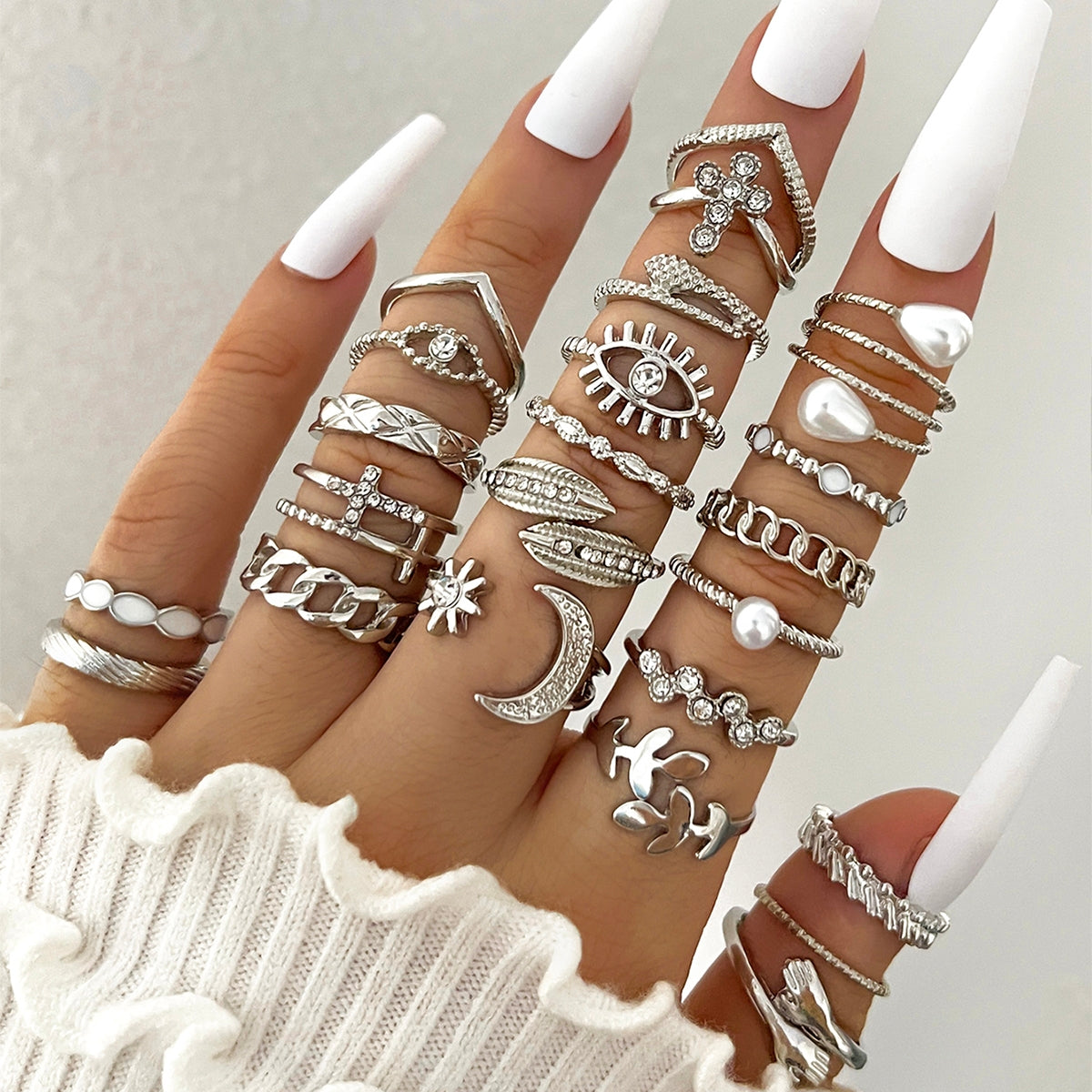 Casual Devil's Eye Moon Rhinestone Inlay Women's Multi-Piece Ring Set