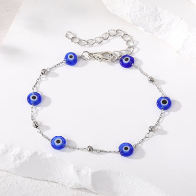 Devil's Eye Resin Pearl Bracelet with Metal Eye Pendant - Women's Jewelry