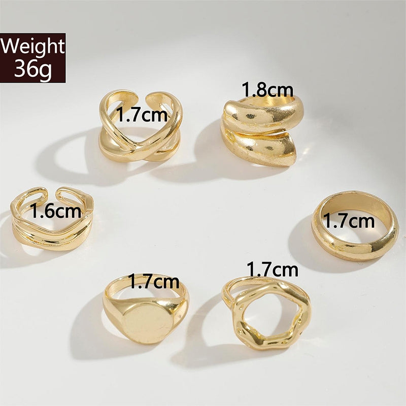 Elegant Geometric Alloy Open Rings Set - Creative Gold Hand Design