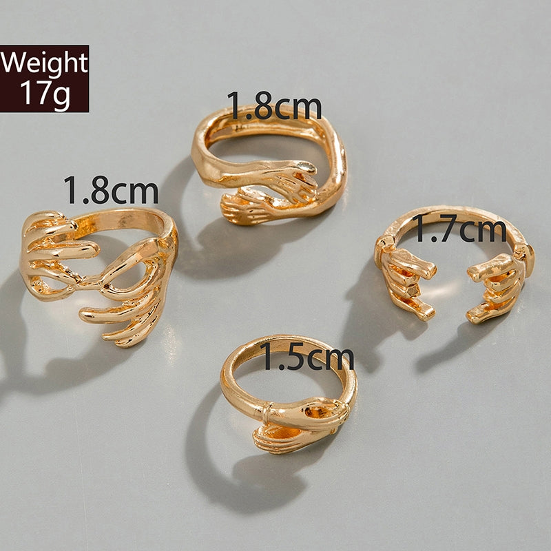 Elegant Geometric Alloy Open Rings Set - Creative Gold Hand Design