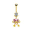 Elegant Heart Floral Zircon Belly Button Ring with Rhinestones and Gold Plating