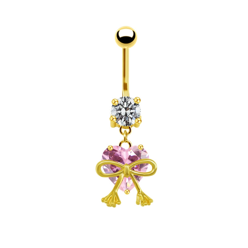 Elegant Heart Floral Zircon Belly Button Ring with Rhinestones and Gold Plating