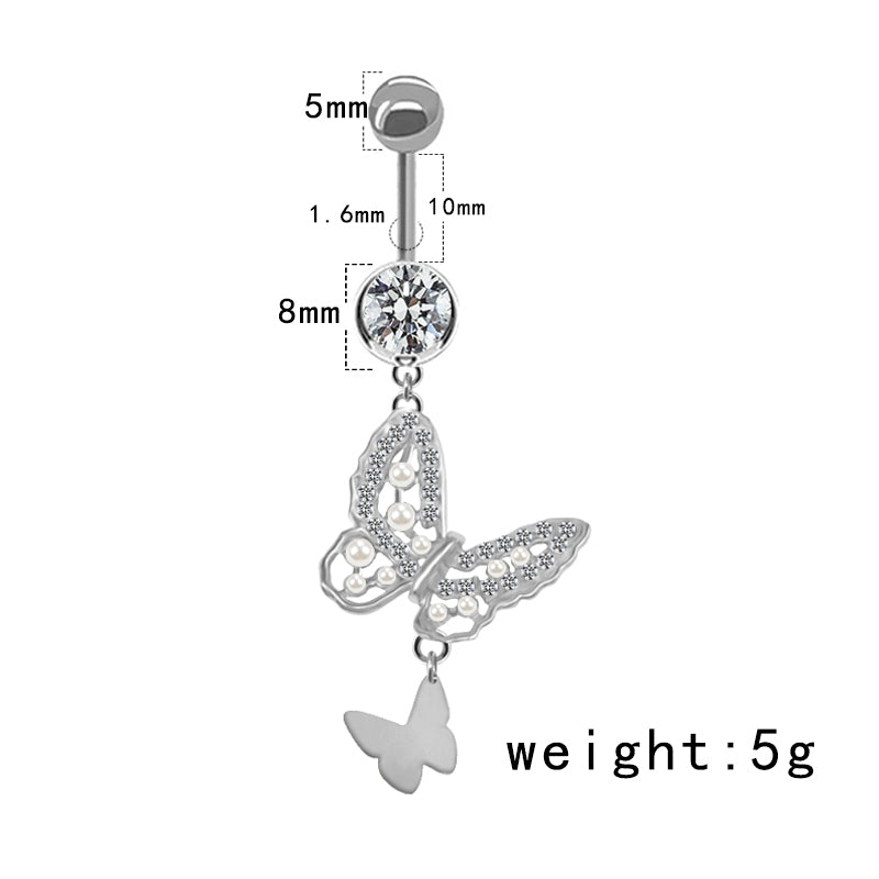 Elegant Heart Floral Zircon Belly Button Ring with Rhinestones and Gold Plating