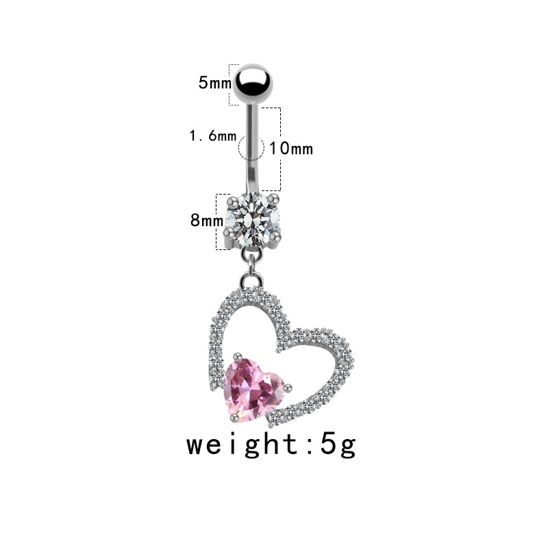 Elegant Heart Floral Zircon Belly Button Ring with Rhinestones and Gold Plating