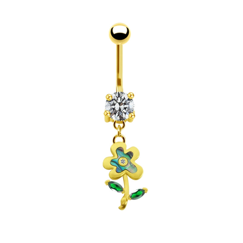 Elegant Heart Floral Zircon Belly Button Ring with Rhinestones and Gold Plating