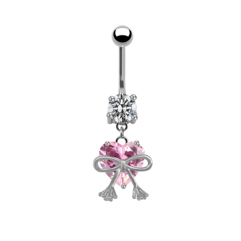 Elegant Heart Floral Zircon Belly Button Ring with Rhinestones and Gold Plating