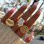 Elegant Pearl Inlay Lip Design Women's Ring Set - Vintage Gold Spiral Pattern Trio