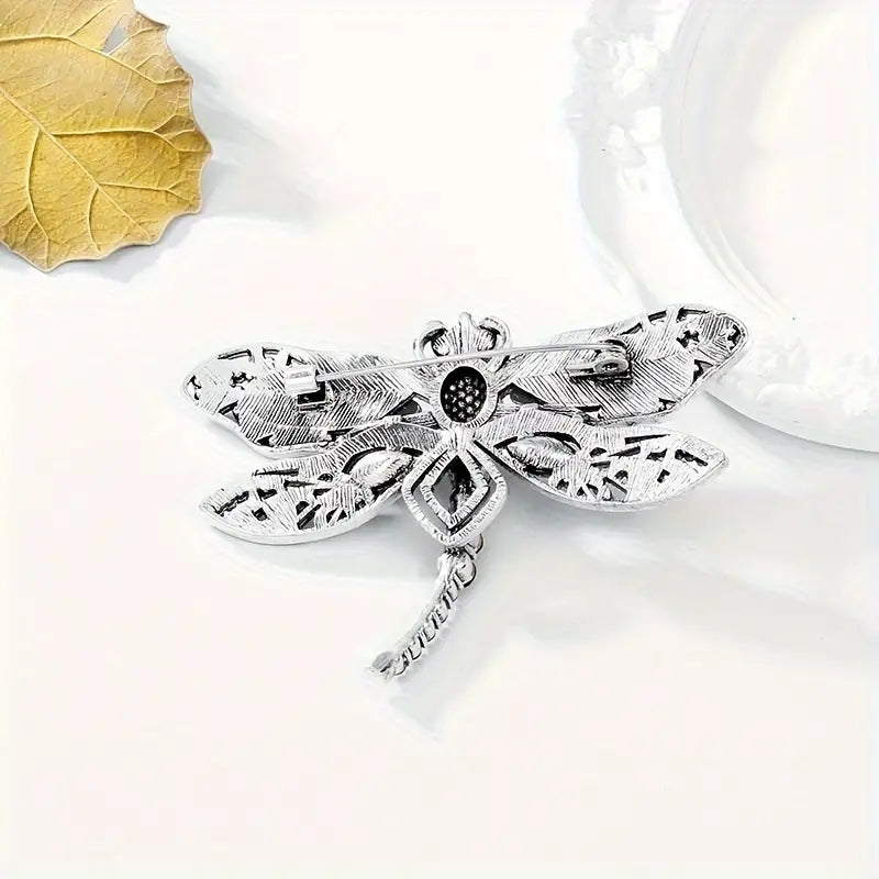 Casual Elegant Dragonfly Rhinestone Brooch Scarf Ring for Women