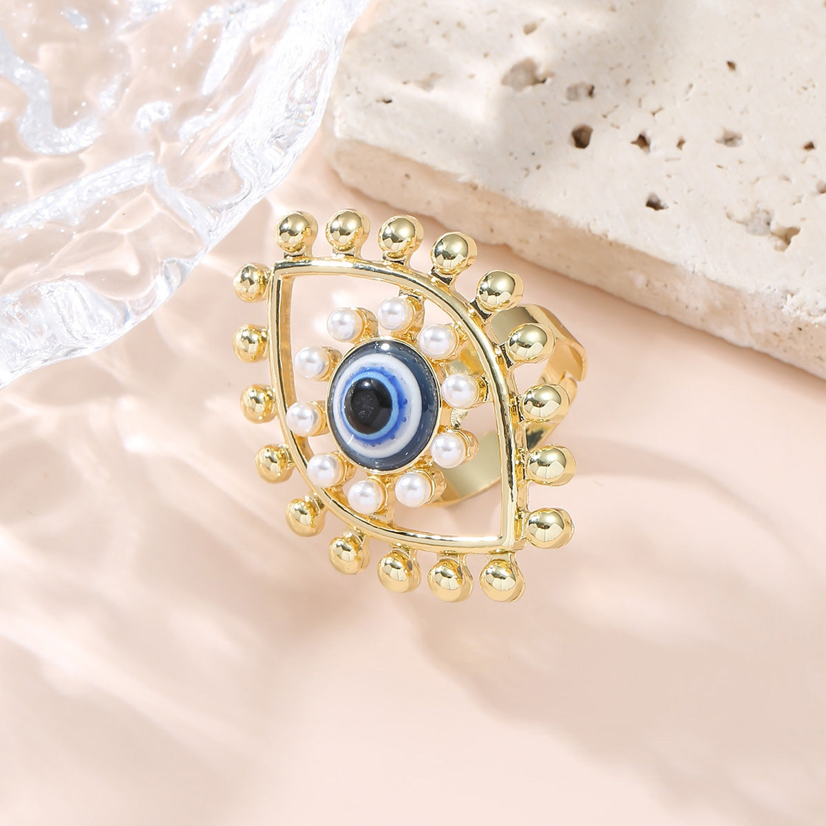 Casual Ethnic Devil's Eye Pearl Inlay Women's Open Ring