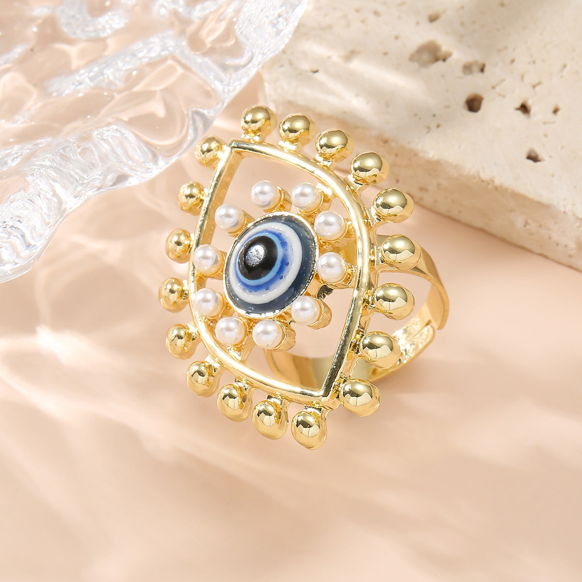 Casual Ethnic Devil's Eye Pearl Inlay Women's Open Ring