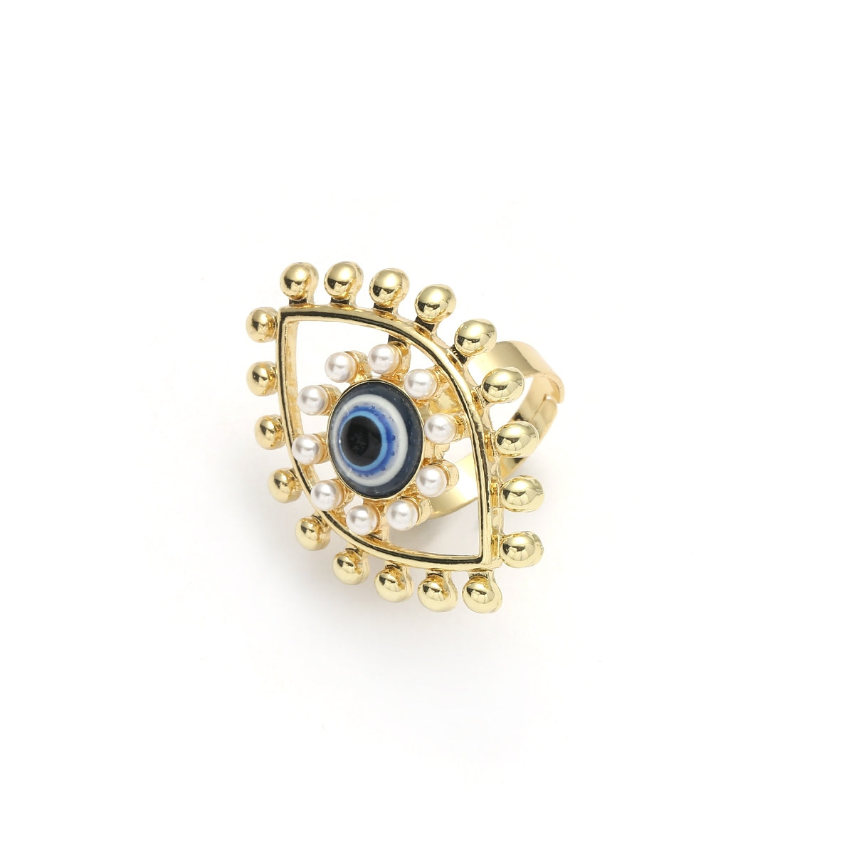 Casual Ethnic Devil's Eye Pearl Inlay Women's Open Ring