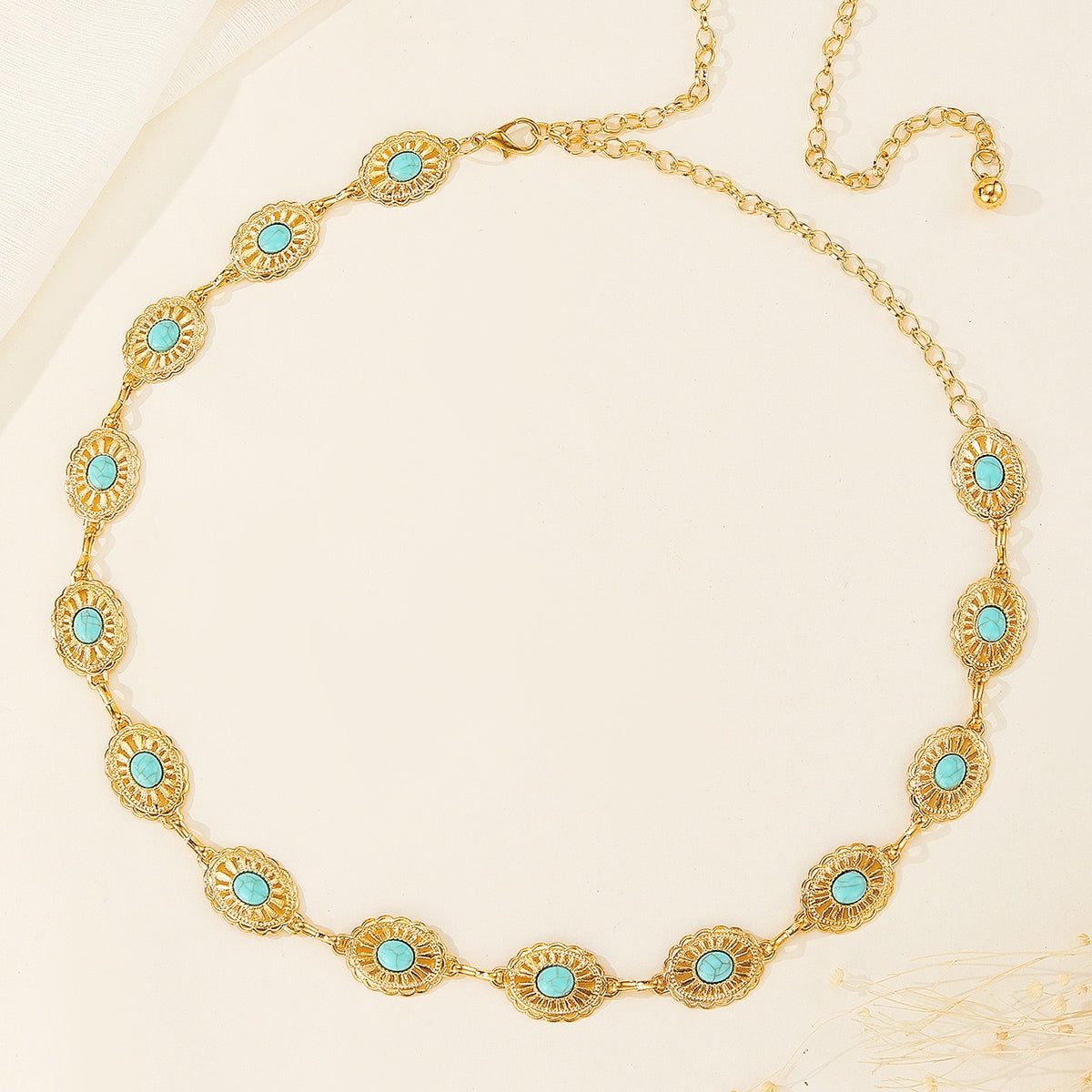 Casual Ethnic Geometric Turquoise Gold Hollow Women's Chain Belt