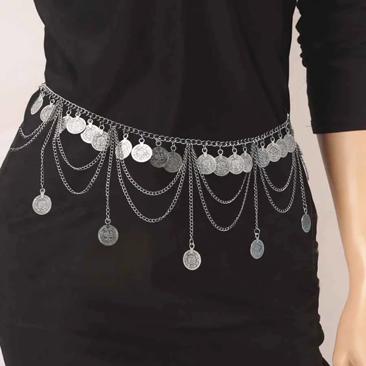 Casual Vintage Multi-Layer Coin Alloy Chain Women's Belt