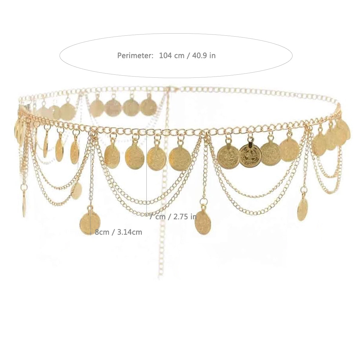 Casual Vintage Multi-Layer Coin Alloy Chain Women's Belt