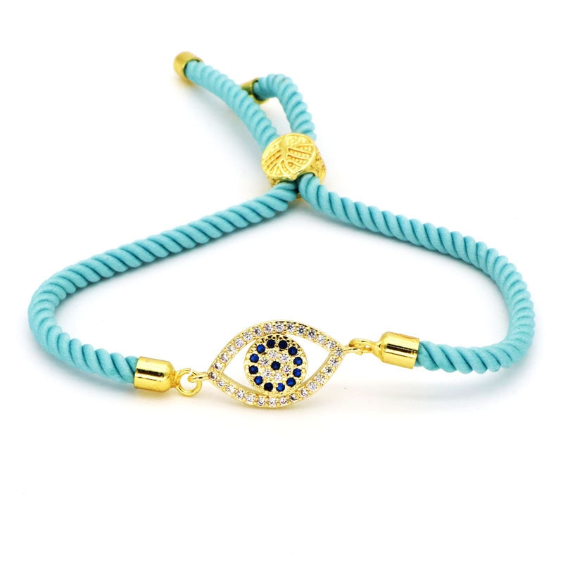 18K Gold Plated Zircon Evil Eye Rope Bracelet for Women