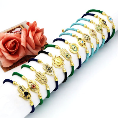 18K Gold Plated Zircon Evil Eye Rope Bracelet for Women