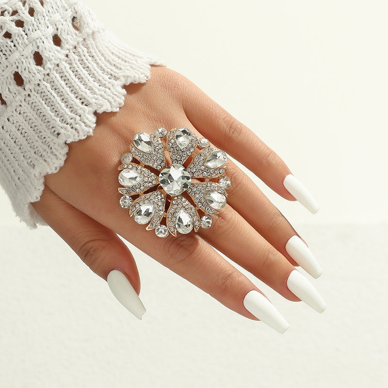 Casual Floral Zirconia Alloy Statement Rings for Women