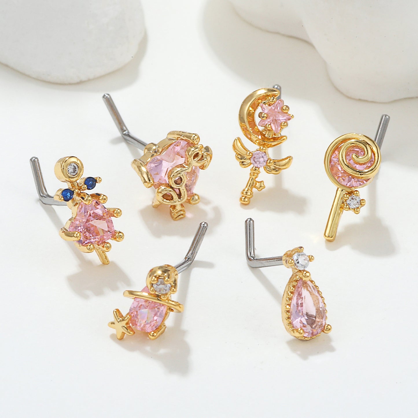 Casual Geometric Brass Plating Inlay Zircon 18k Gold Plated Nose Studs