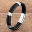 Geometric Color Block Leather Rope Men's Bracelet with Stainless Steel Buckle