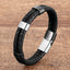 Geometric Color Block Leather Rope Men's Bracelet with Stainless Steel Buckle