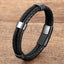 Geometric Color Block Leather Rope Men's Bracelet with Stainless Steel Buckle