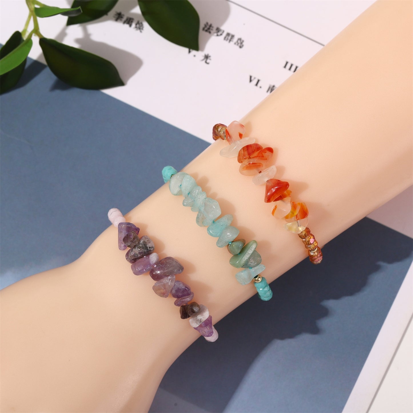 Casual Multicolor Natural Stone Irregular Beaded Adjustable Knitting Bracelet