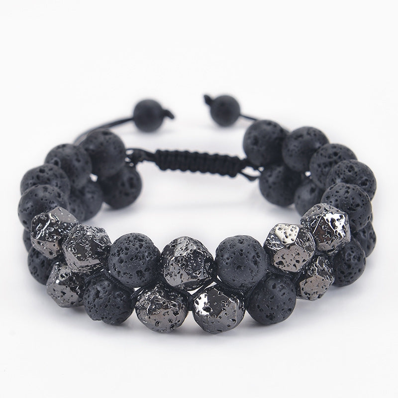 Geometric Natural Stone Lava Beaded Double Layer Bracelet for Men