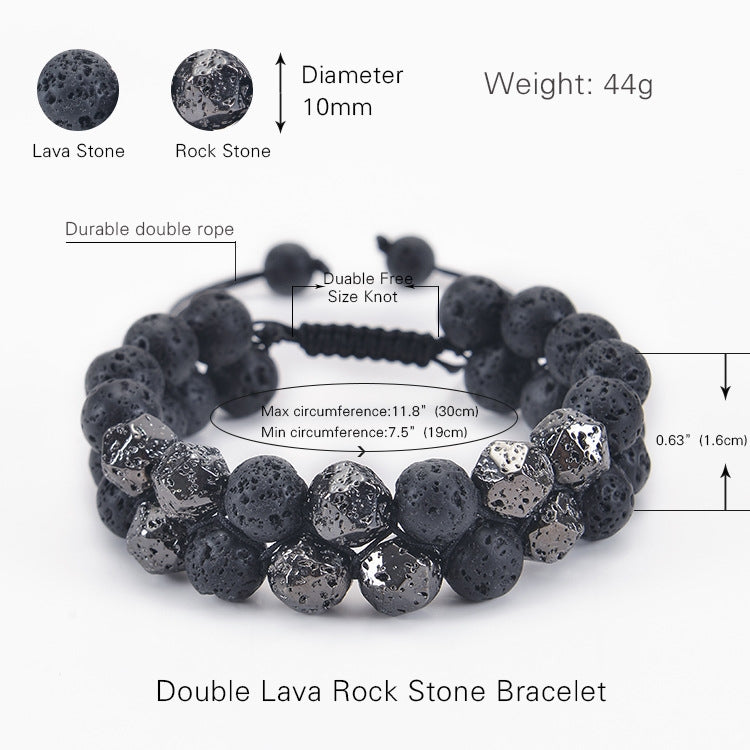 Geometric Natural Stone Lava Beaded Double Layer Bracelet for Men