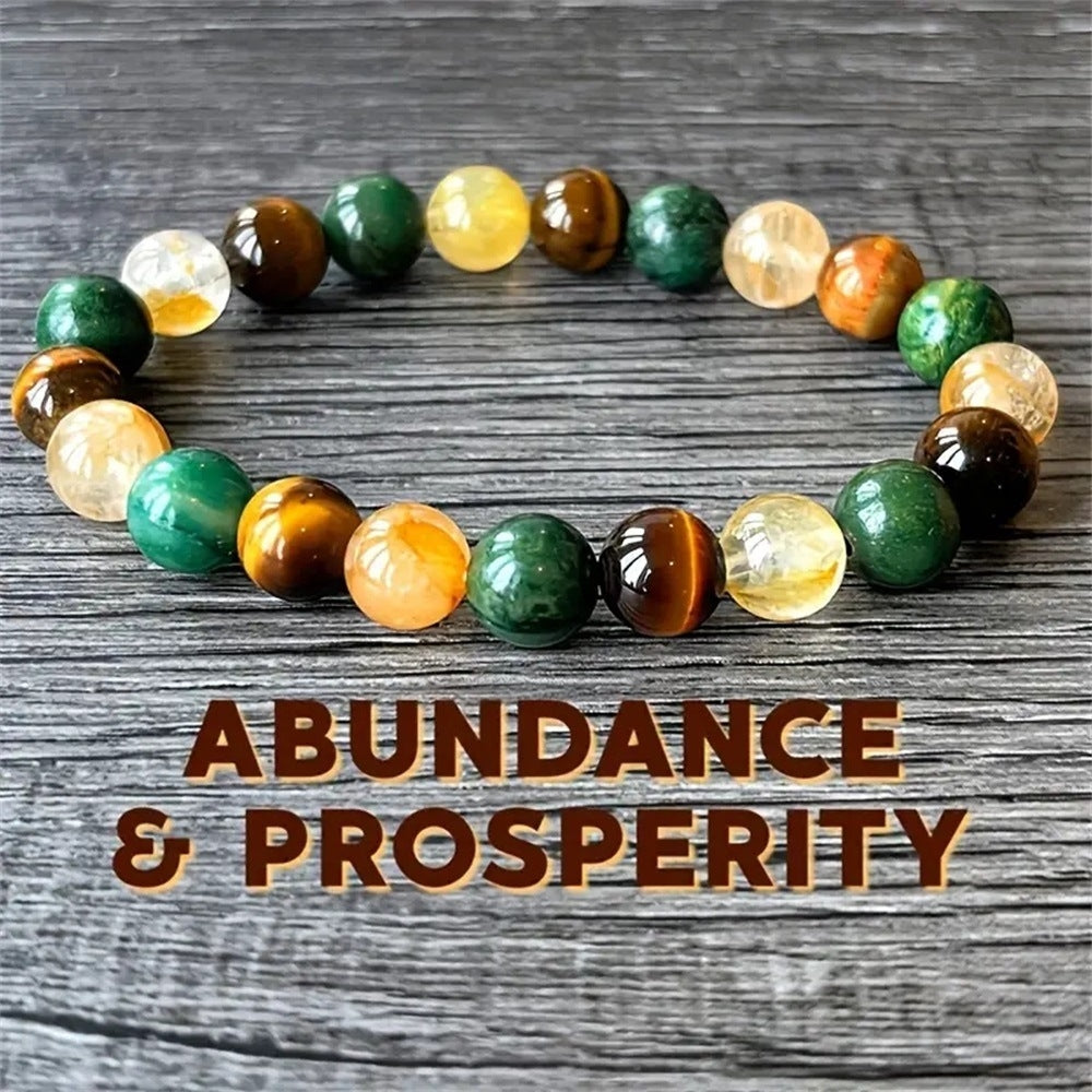 Casual Geometric Round Crystal Malachite and Tiger Eye Natural Stone Bracelet