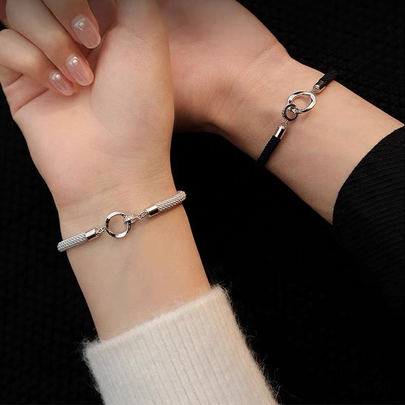 Geometric Sterling Silver Mobius Couple Bracelet Set