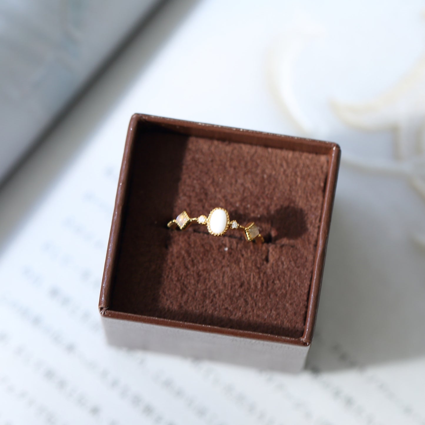 Geometric Sterling Silver Gold Plated Ring with Natural Aquamarine and Labradorite