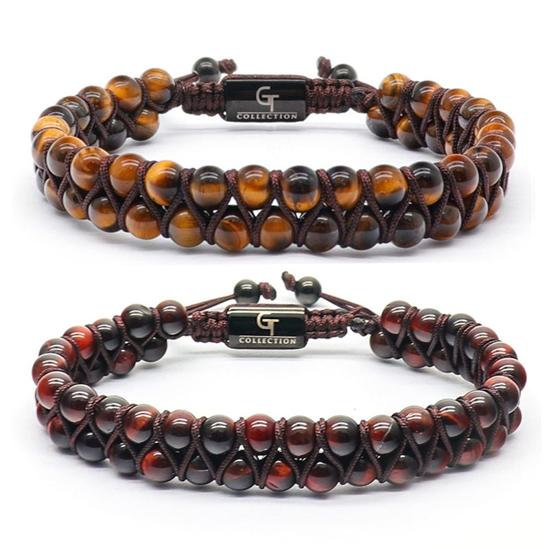 Handmade Natural Stone Double Layer Braided Bracelet - Tiger's Eye Beaded Design