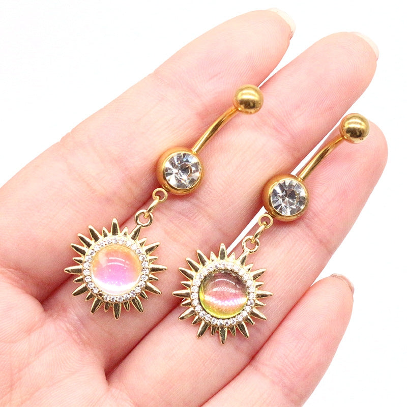 Casual Tropical Sunflower Gold Plated Rhinestone Belly Ring