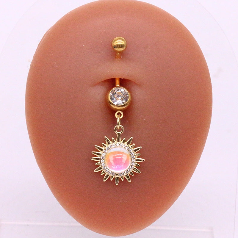 Casual Tropical Sunflower Gold Plated Rhinestone Belly Ring