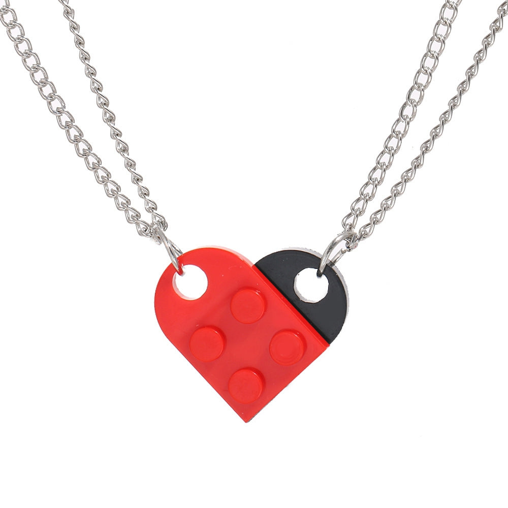 Casual Heart Shape Alloy Unisex Pendant Necklace with Interlocking Blocks