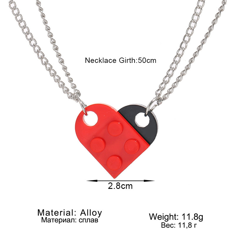 Casual Heart Shape Alloy Unisex Pendant Necklace with Interlocking Blocks