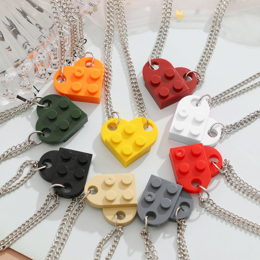 Casual Heart Shape Alloy Unisex Pendant Necklace with Interlocking Blocks