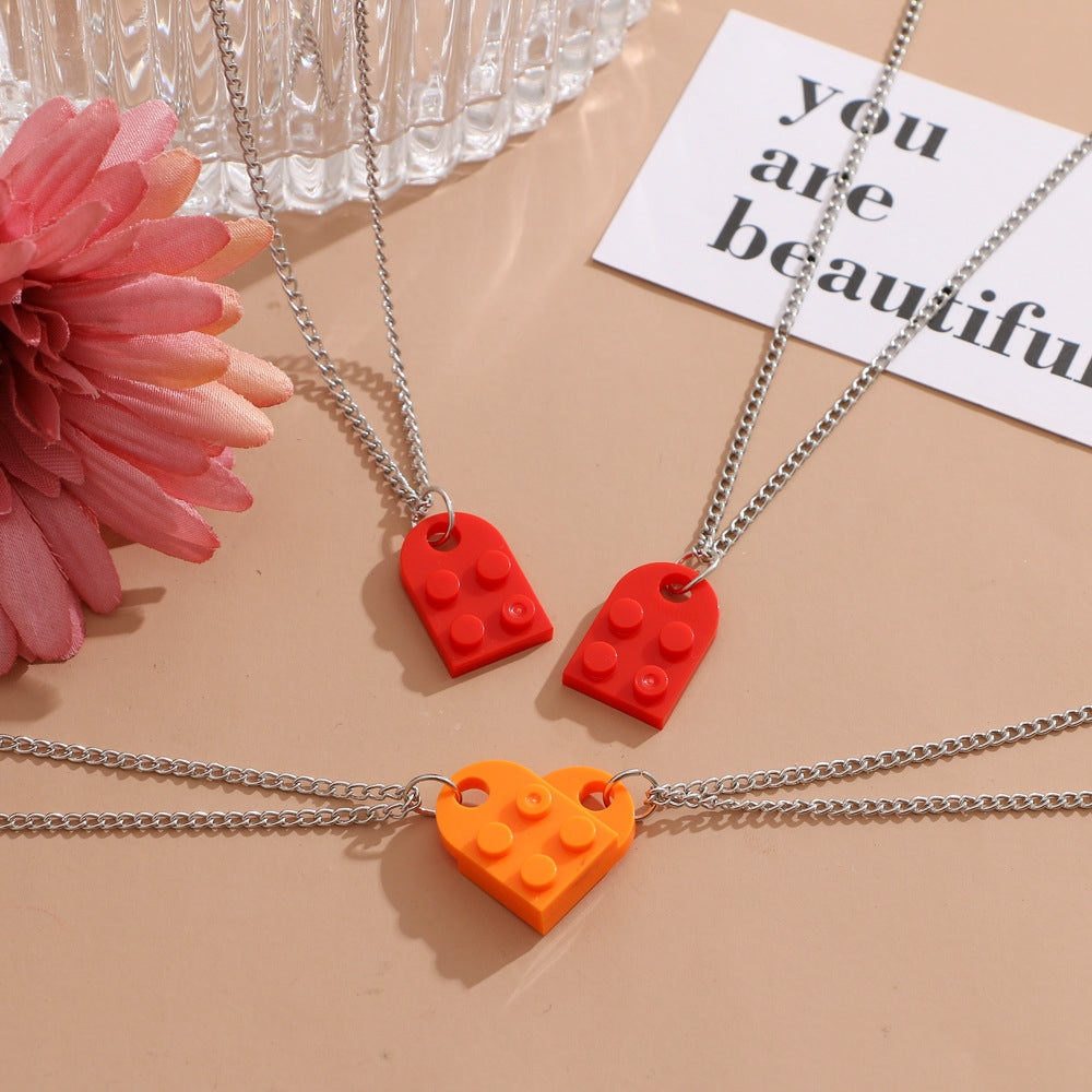 Casual Heart Shape Alloy Unisex Pendant Necklace with Interlocking Blocks