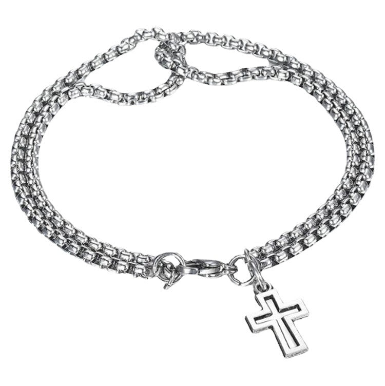 Casual Hip-hop Cross Double Chain Stainless Steel Men's Bracelet