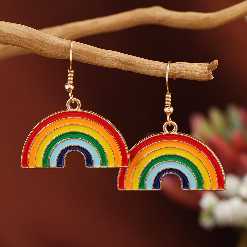 Casual Rainbow Enamel 14k Gold Plated Women's Drop Earrings