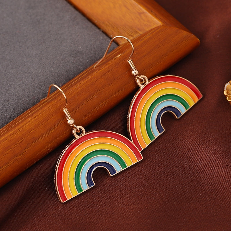 Casual Rainbow Enamel 14k Gold Plated Women's Drop Earrings