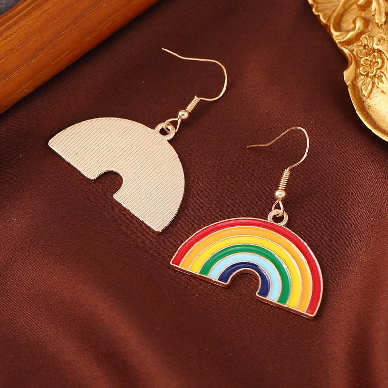 Casual Rainbow Enamel 14k Gold Plated Women's Drop Earrings