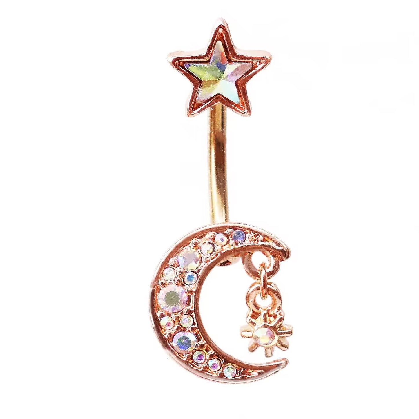 Rose Gold Plated Zircon Butterfly & Snowflake Belly Ring with Rhinestones